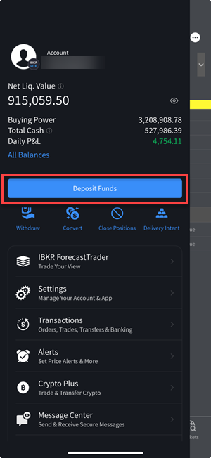 The deppsit funds button on the iPhone. 